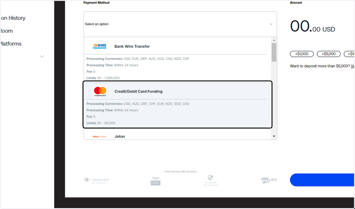 Under Payment Method, click on Credit/Debit Card Funding.