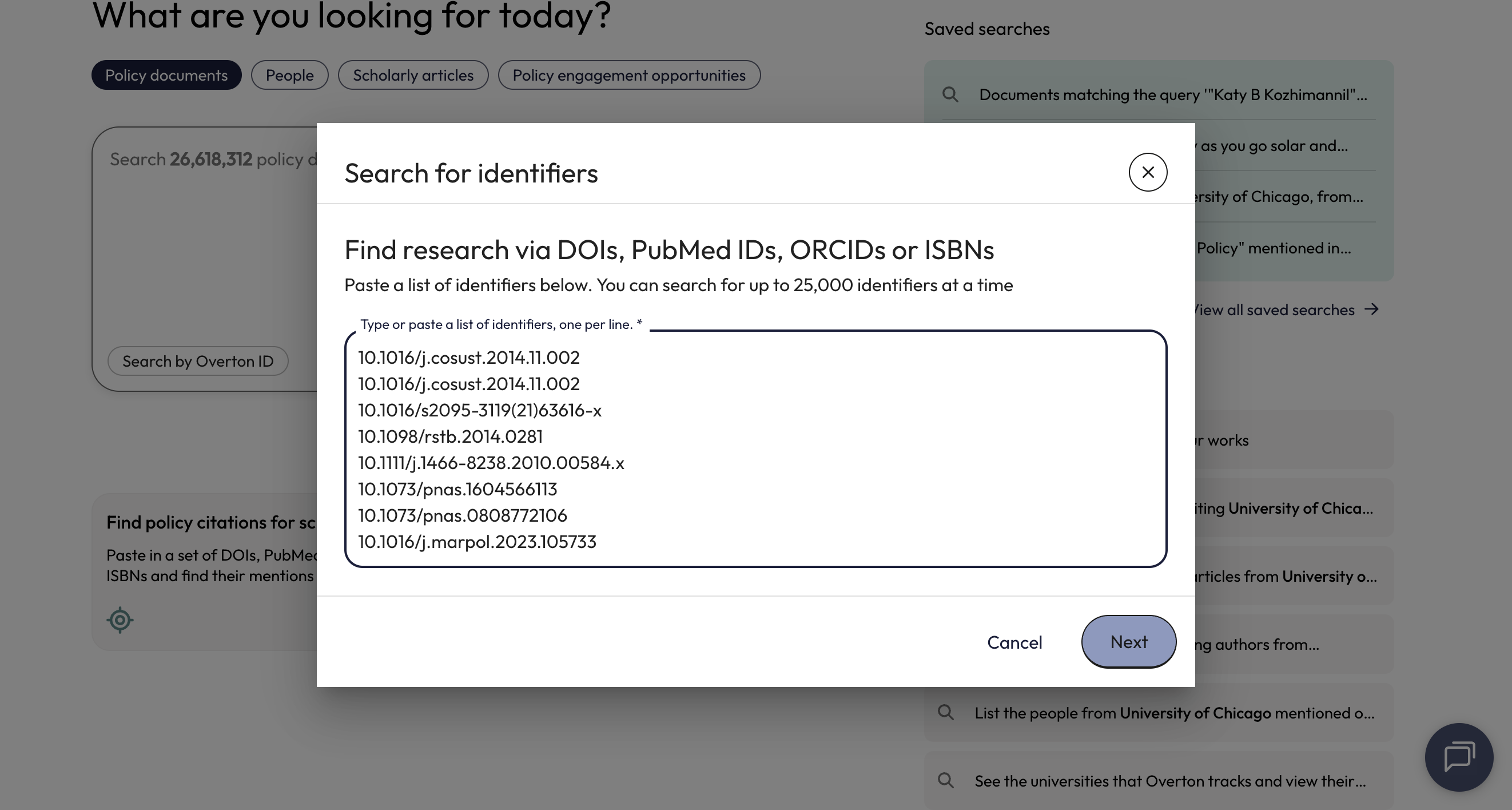 Click on 'Next' to start the search