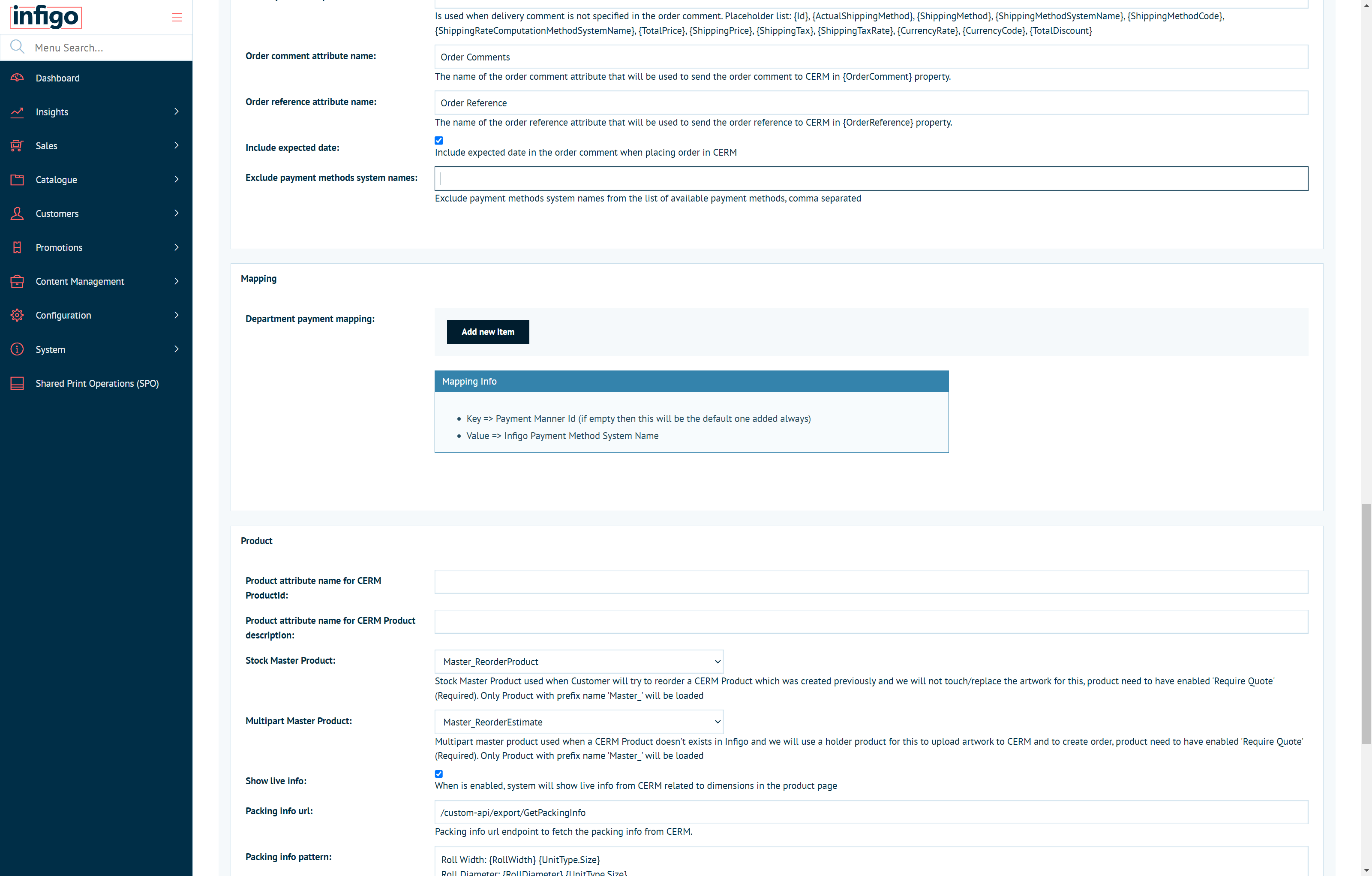 Click Add new item to begin payment method mapping