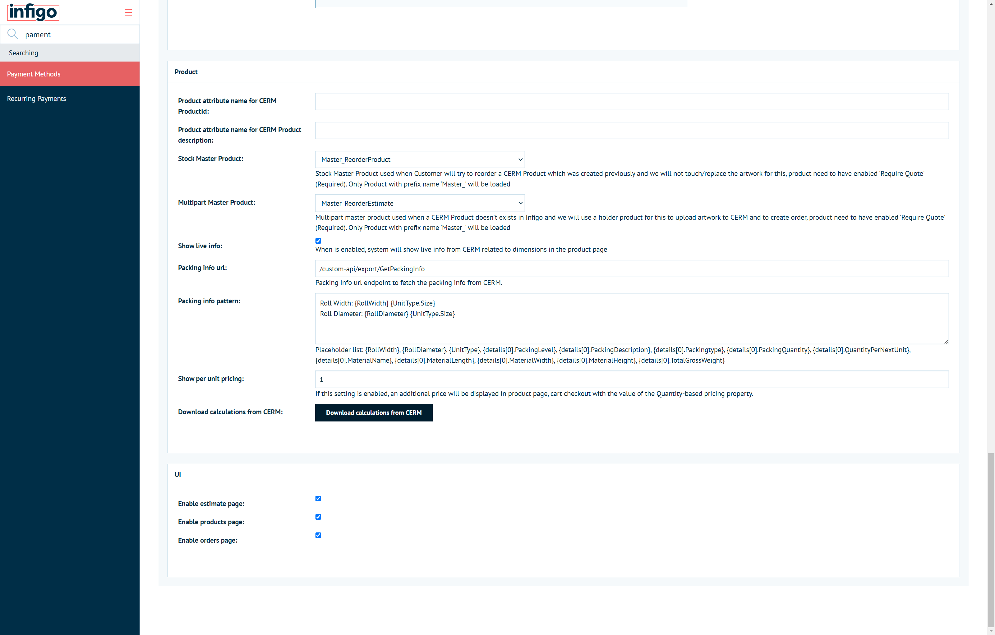 Download calculations from CERM