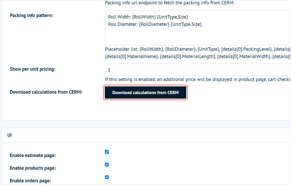 Download calculations from CERM