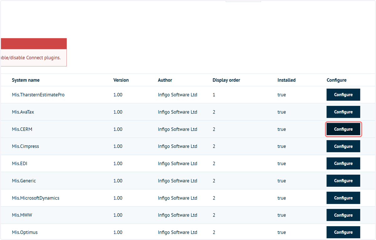 Click on Configure on the Mis.CERM row