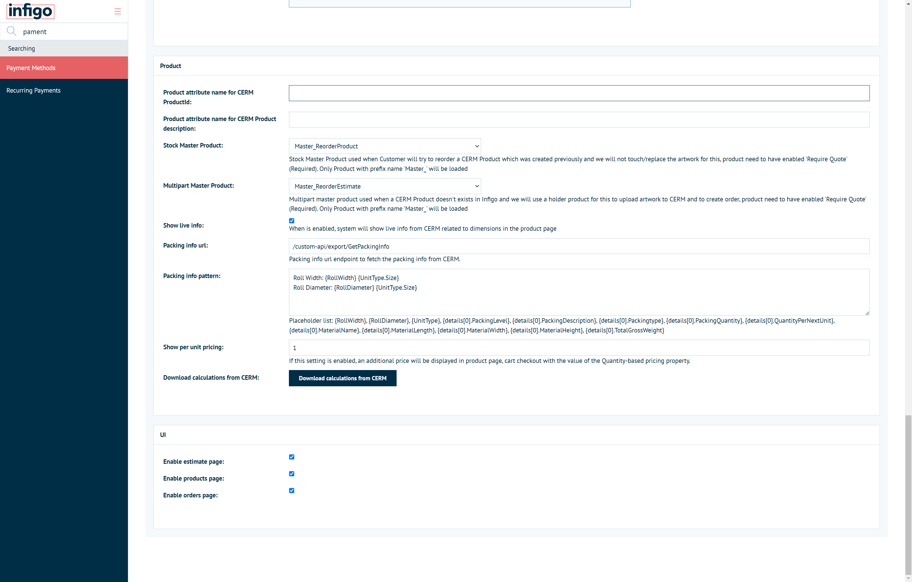 Input product attribute names for CERM ProductID and Product description values