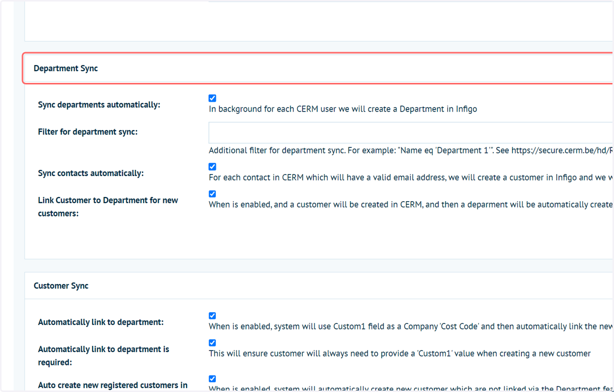 Complete the Department Sync settings