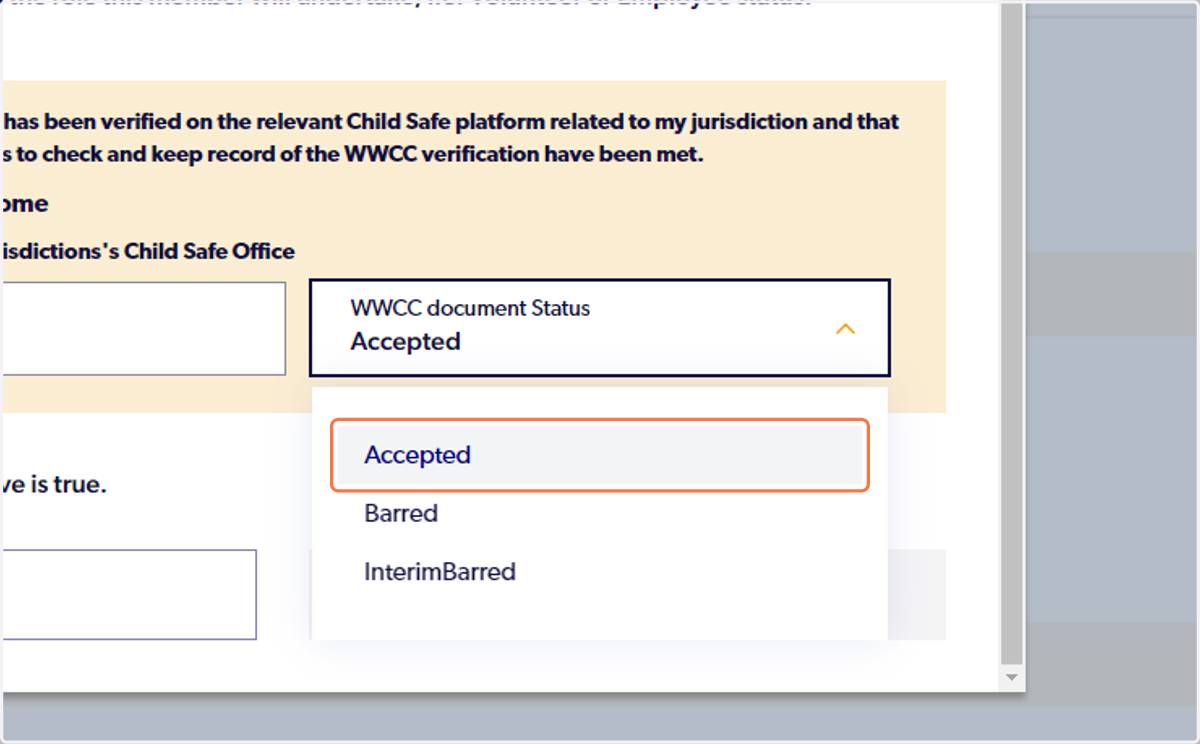 Select Accepted if WWCC is valid