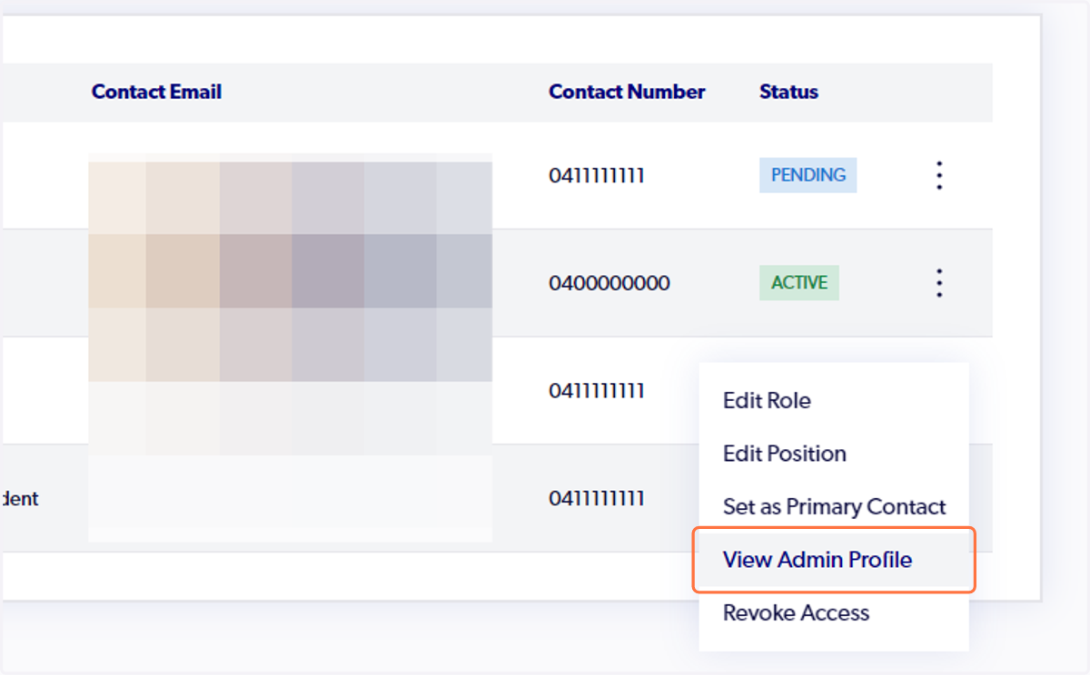 Click on View Admin Profile