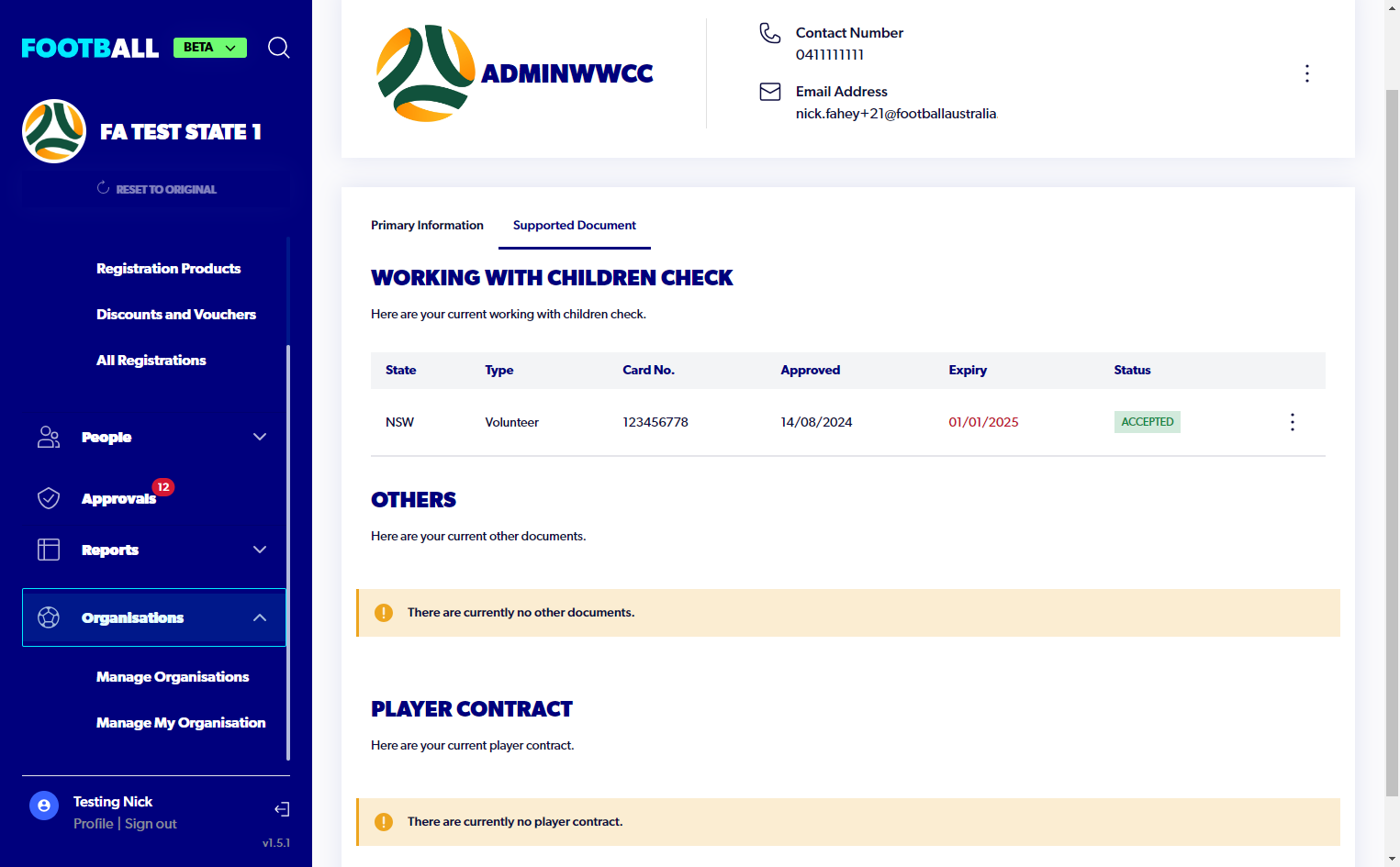 Admins WWCC status will change to accepted
