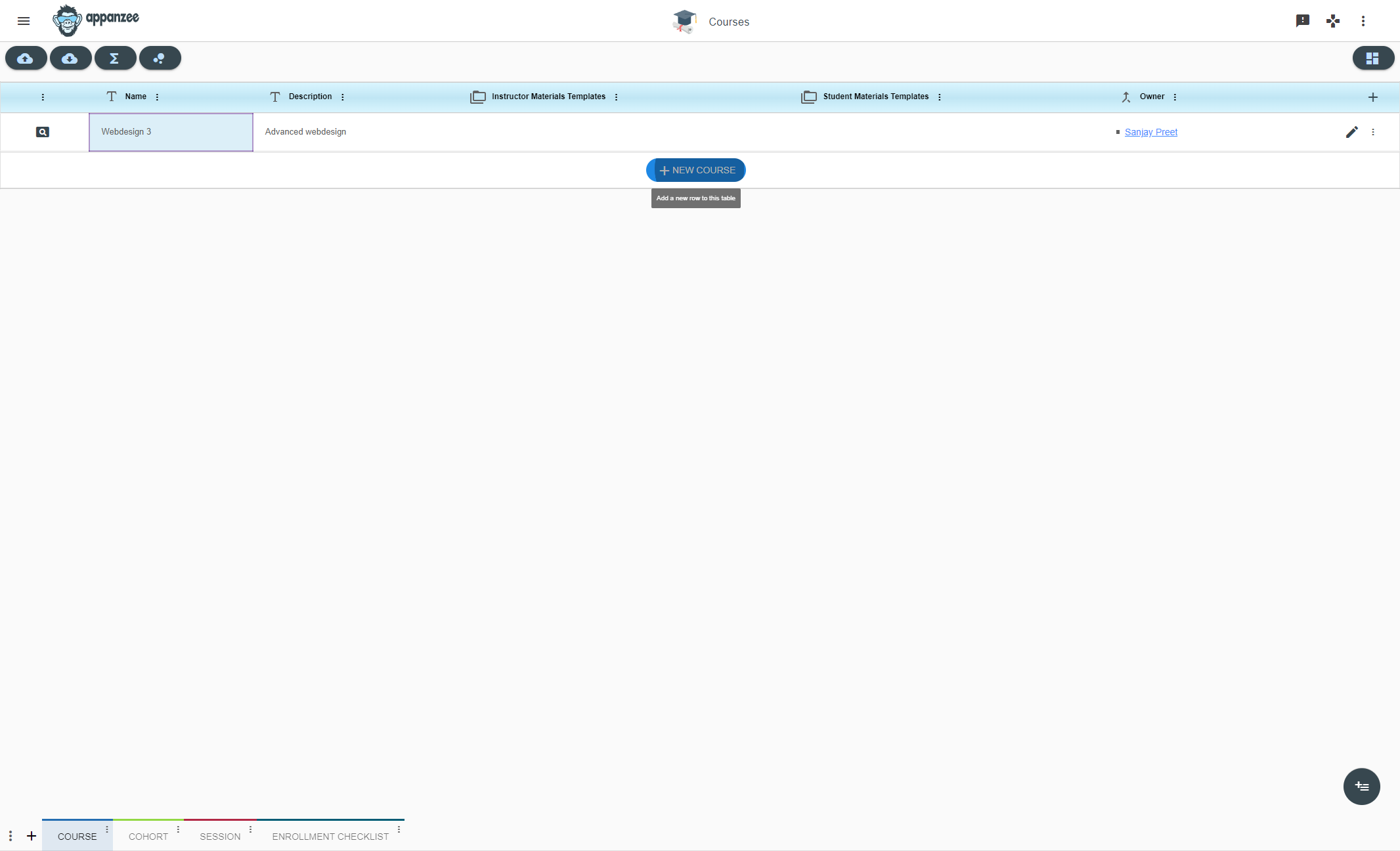 Click on add New Course