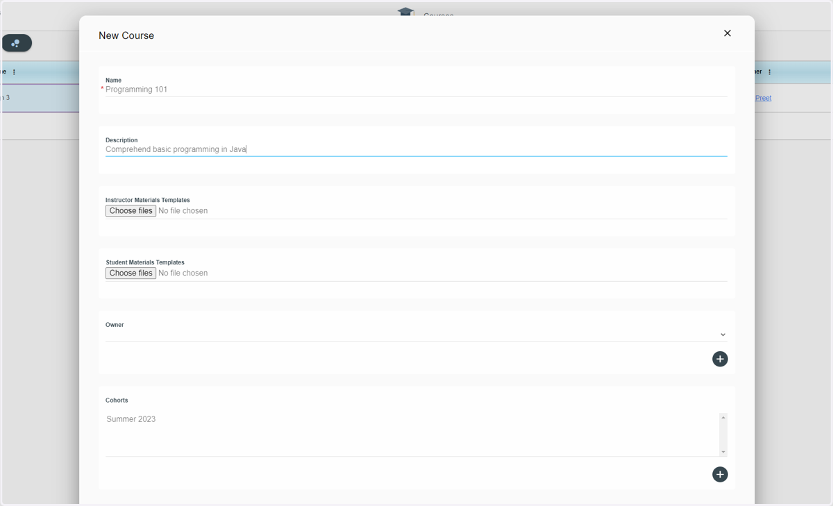 Type a description of the course Upload any materials for the instructor and students