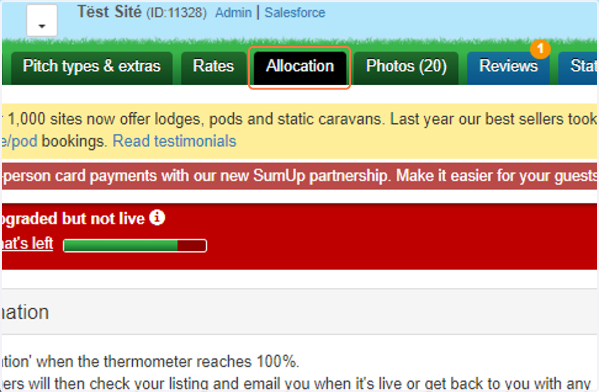 Click on the Allocation tab