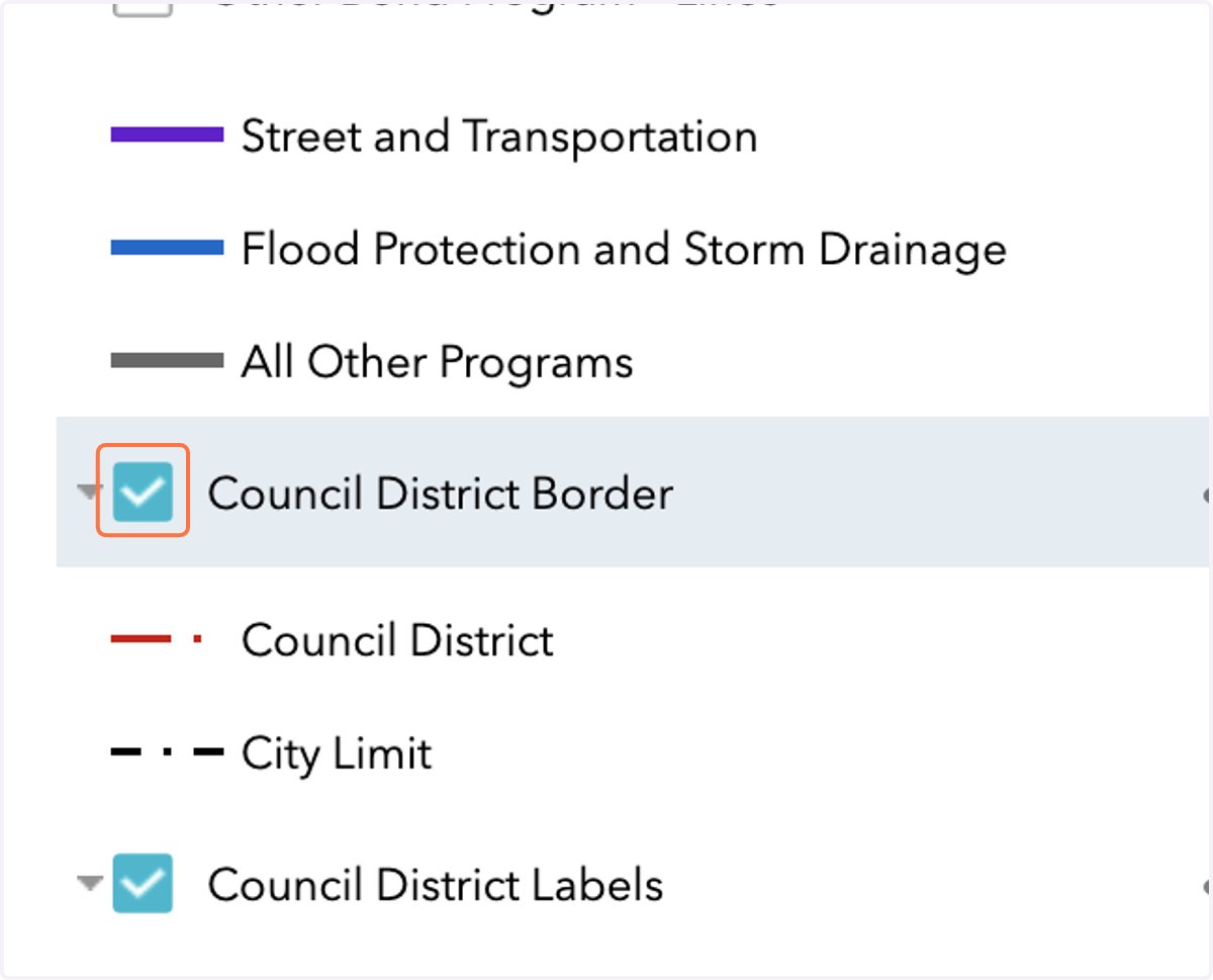 Click on Layer Council District Border