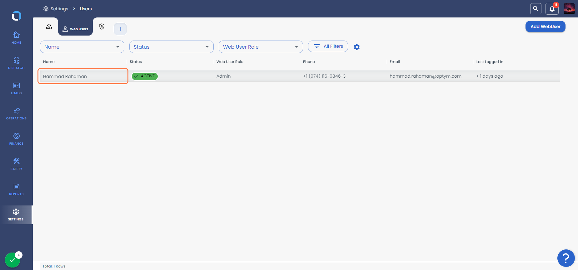 Select the user which you would like to add the payment terms