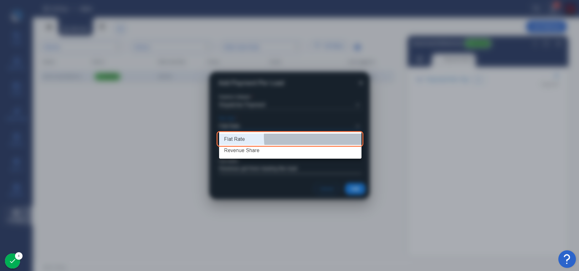 You can either select the Flat rate or revenue share as the payment terms
