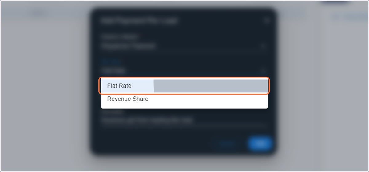 You can either select the Flat rate or revenue share as the payment terms