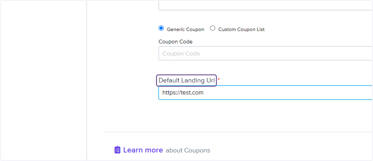 Click on Default Landing Url