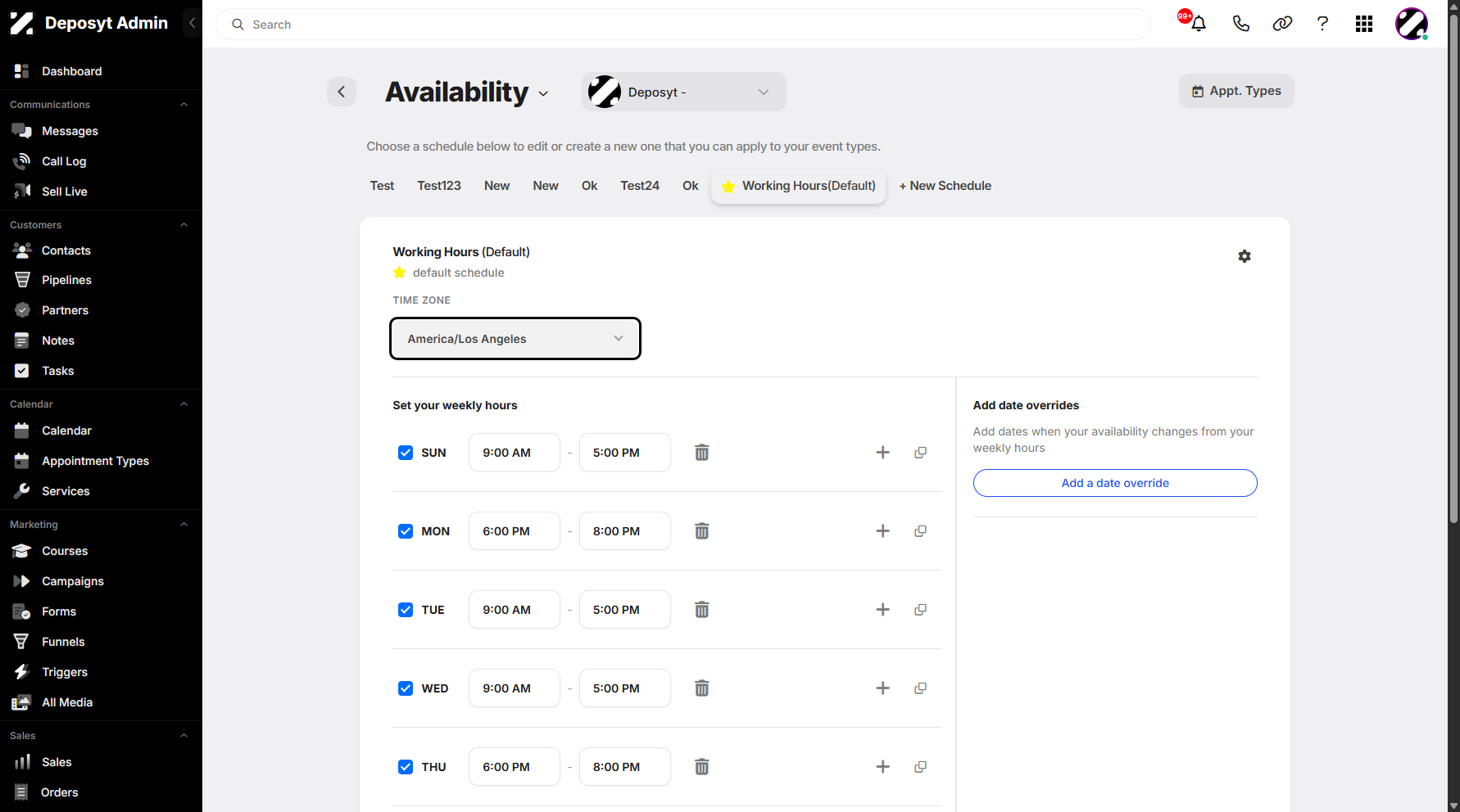 Step 6: You are now navigated to the Availability section. This feature helps users quickly navigate from one section to another.