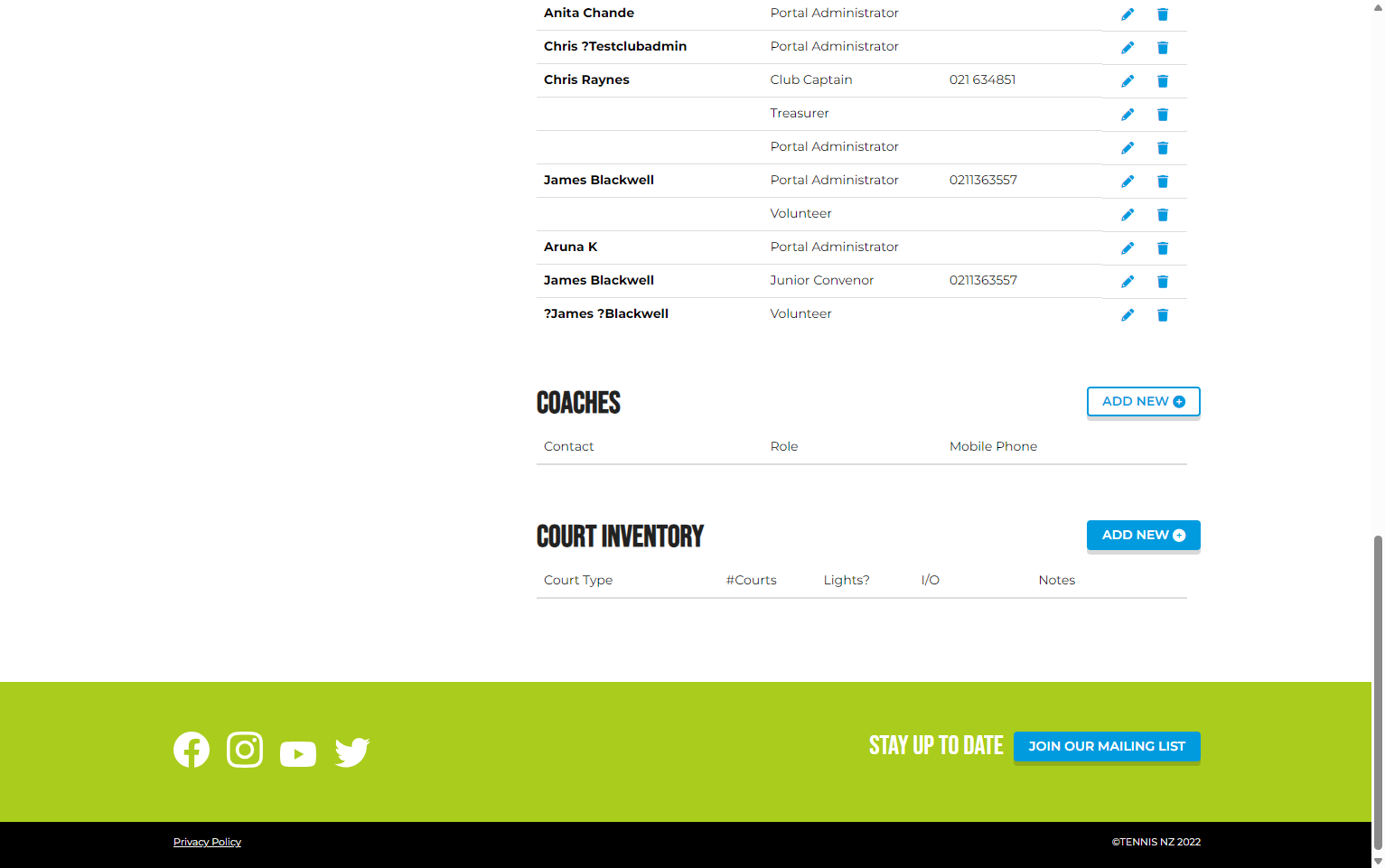 On the club profile, head to Coaches and click Add New
