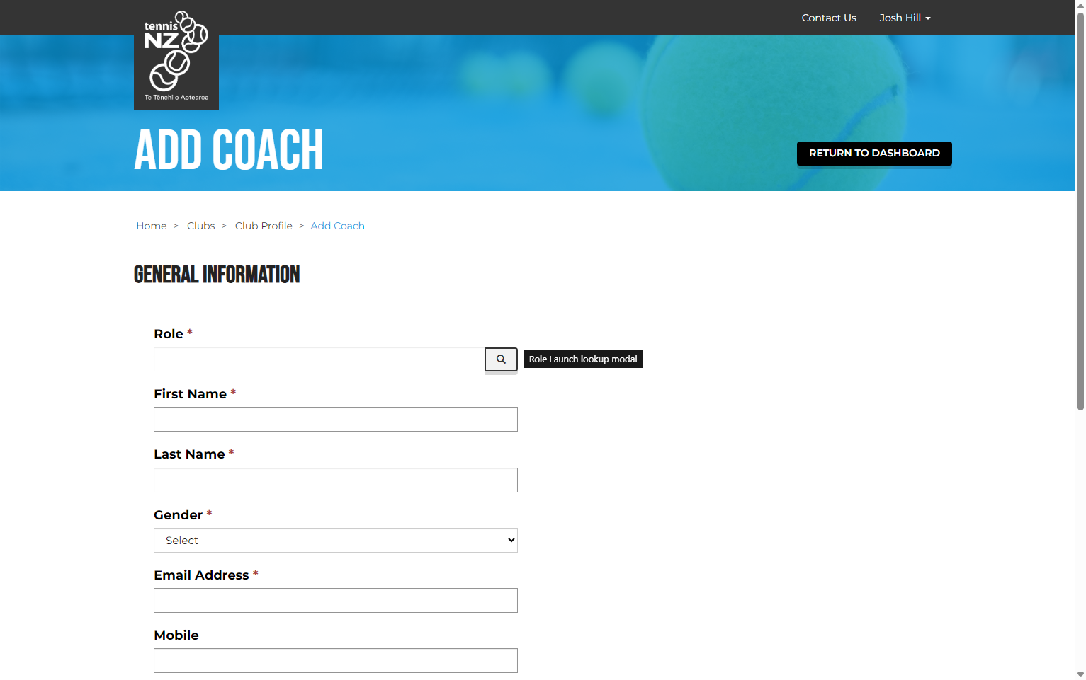 Specify the coach's role by clicking the search icon.