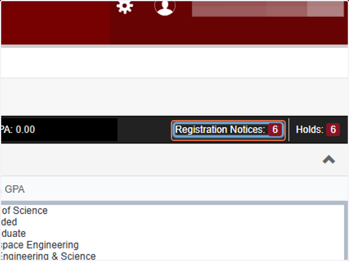 Click on Registration Notices to see student's registration status and PIN