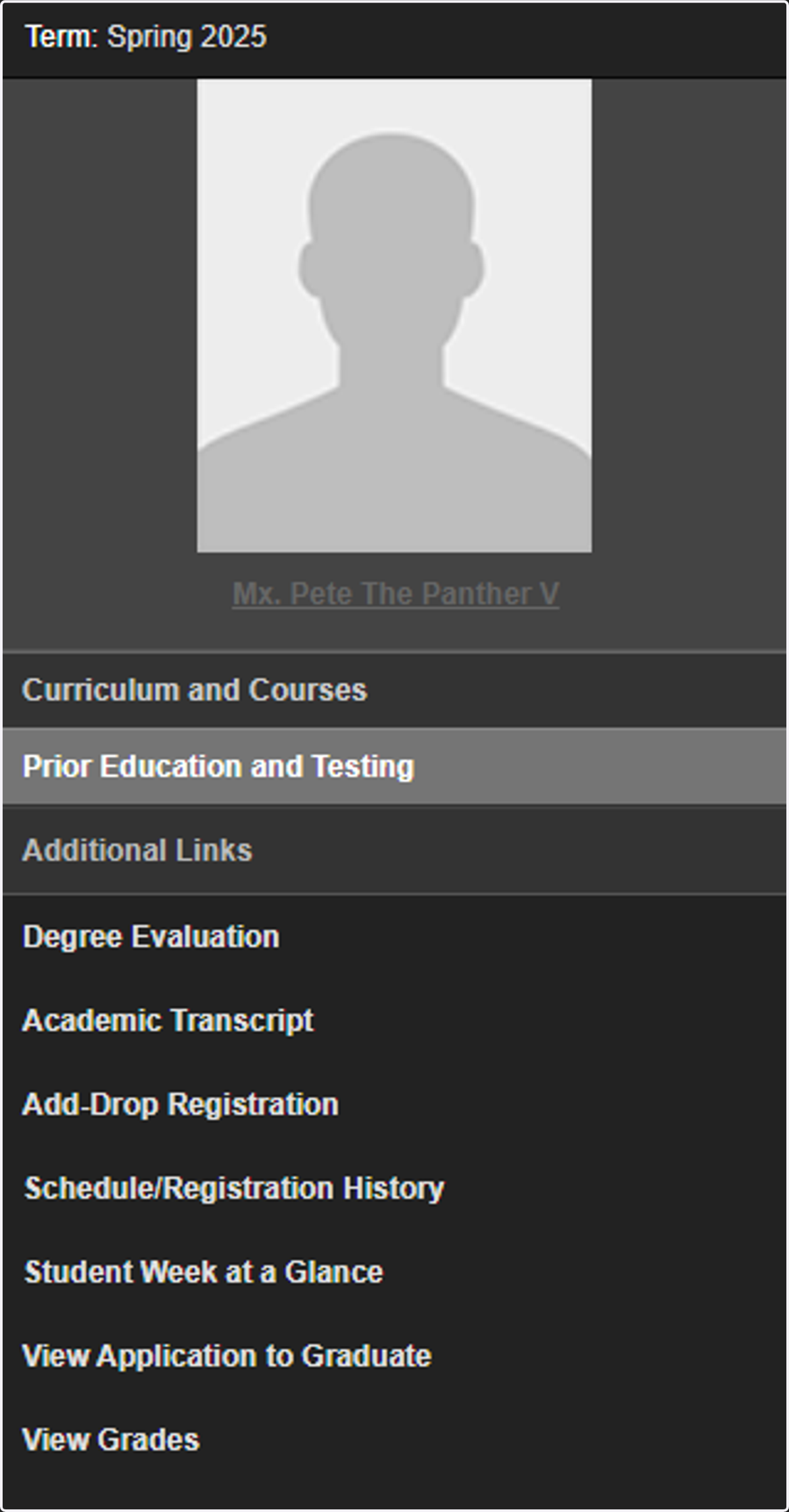 Select on any menu item to the left to view those items for that student.