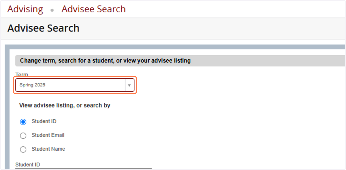 Click on drop-down for registration term