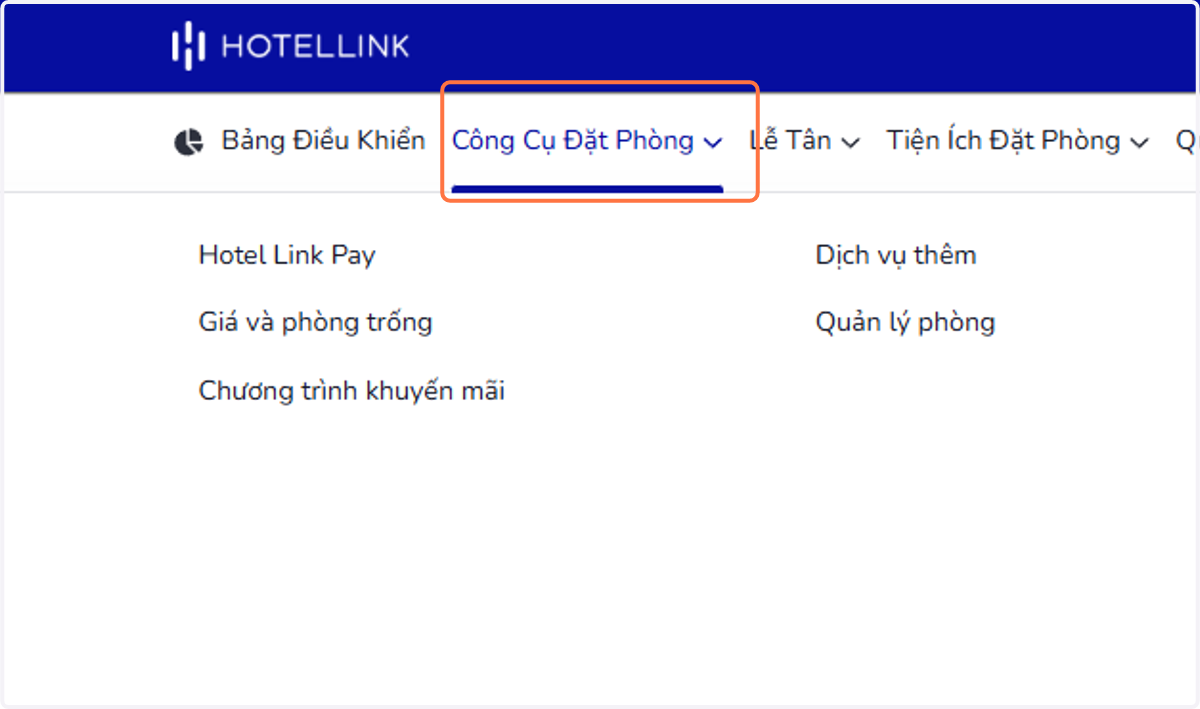 Nhấp vào Công Cụ Đặt Phòng