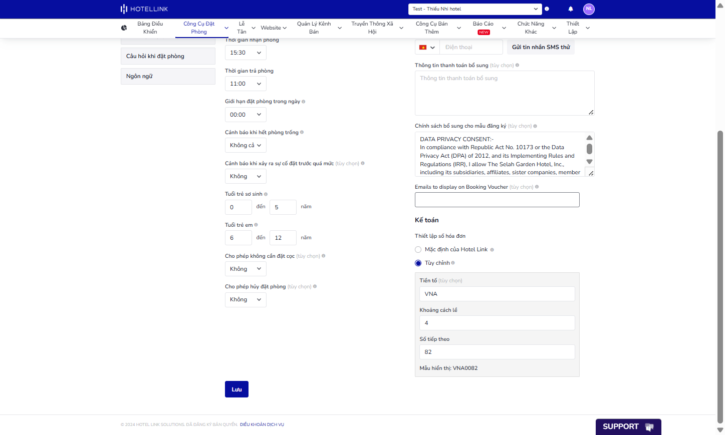 Emails to display on Booking Voucher (tùy chọn): Để hiển thị địa chỉ email khác trên Phiếu Xác Nhận Đặt Phòng thay vì dùng các địa chỉ trong mục Email Đặt Phòng, bạn có thể nhập địa chỉ email mới vào trường này. Khi đã nhập, hệ thống sẽ chỉ hiển thị 
