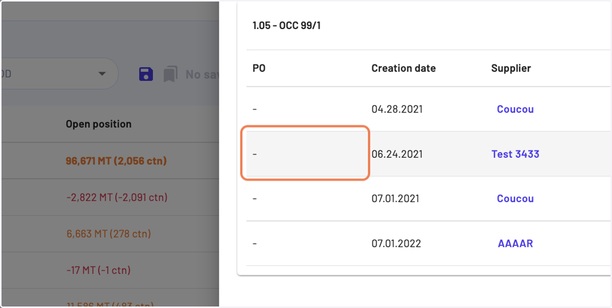 Click on a specific purchase or sale, in order to open a modal with the associated operations