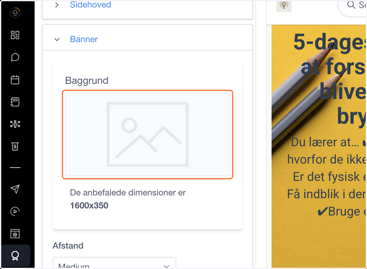 Klik på billedet under menuen Baggrund