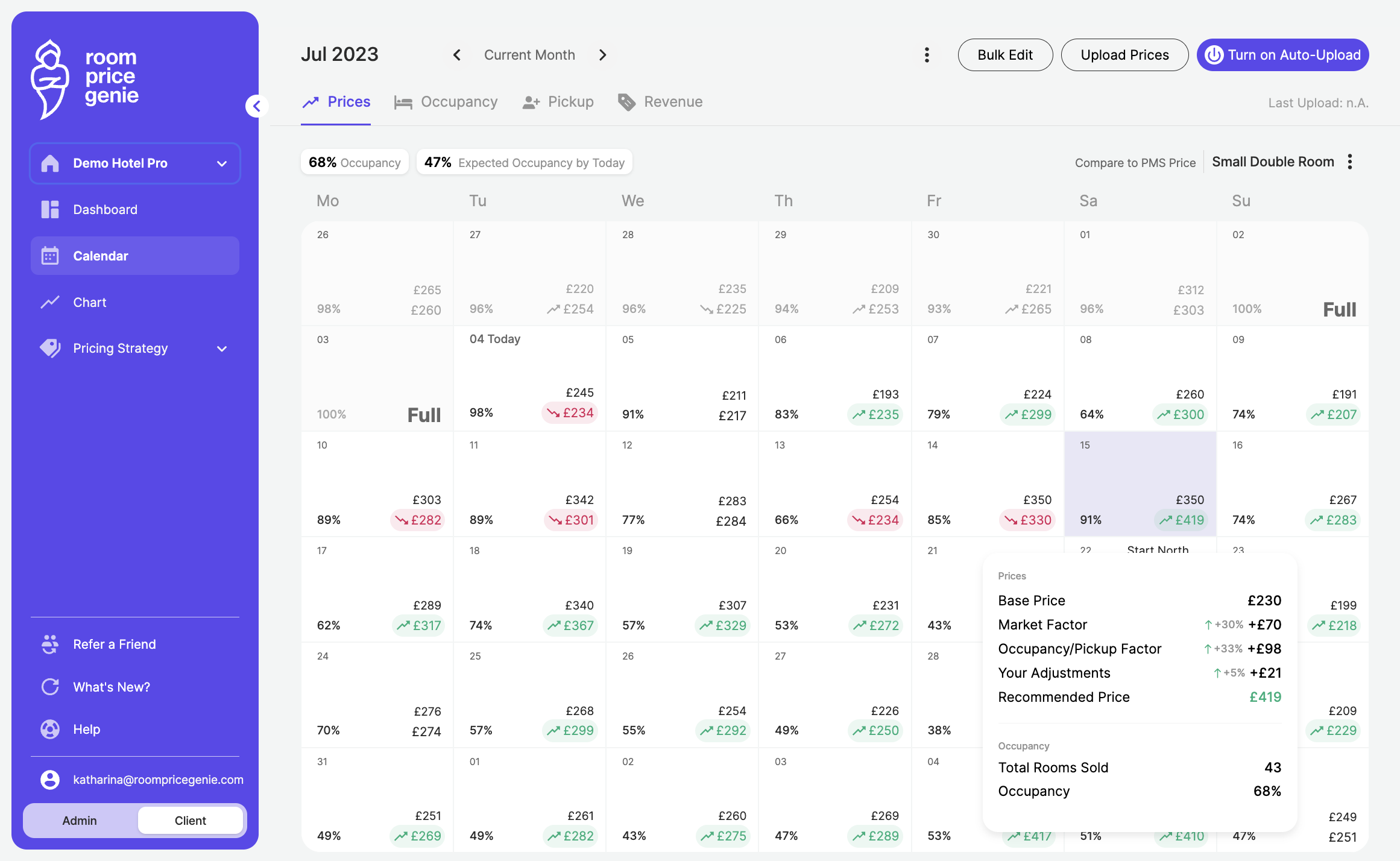 Click on the specific day when you want to upload the price