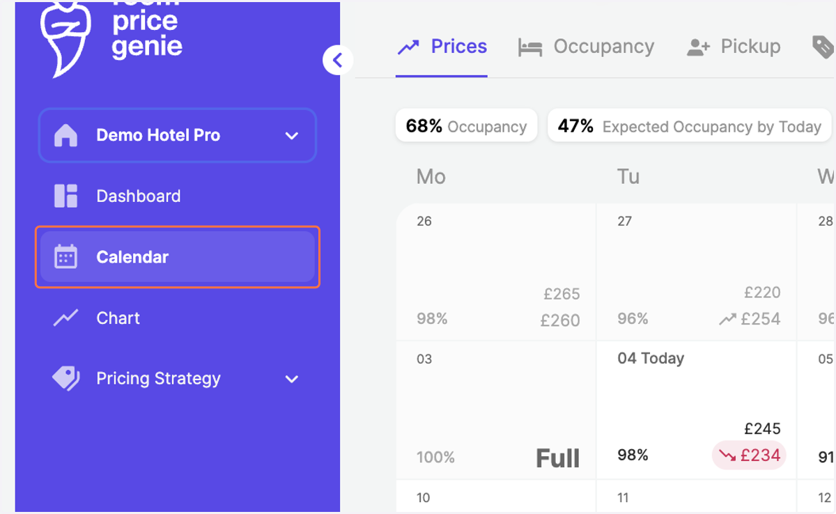 Click on "Calendar" in the navigation bar