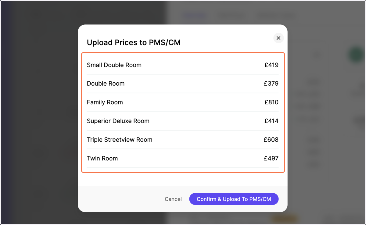 Review the price recommendation per category before uploading them