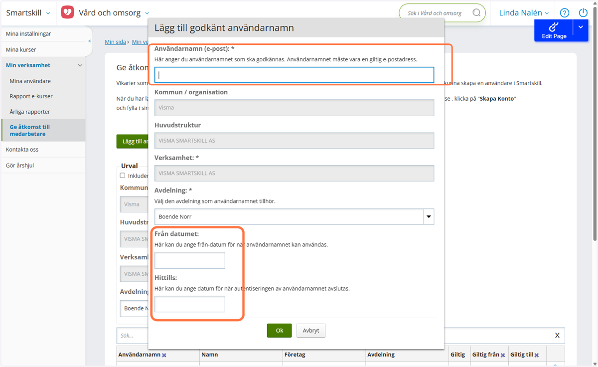 Här fyller du i din medarbetares privata mailadress.
