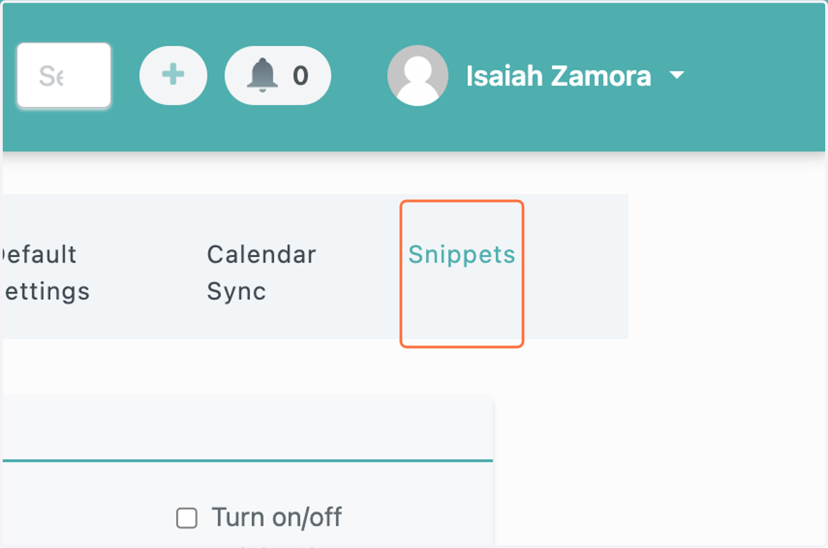 Click on Snippets