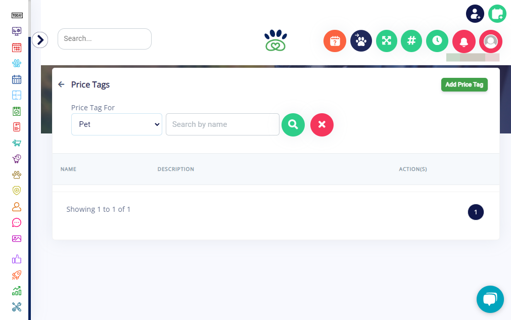 From the "Price Tag For" option, select the dropdown menu named "Pet" to specify that you're creating price tags for pets only.