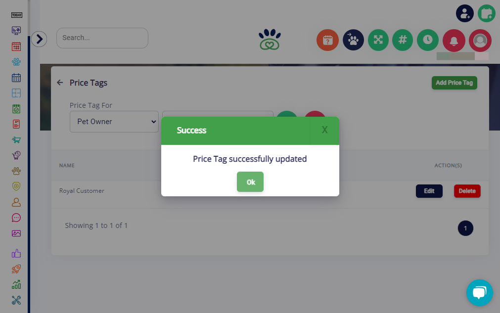 Click on "OK" to close the price tag creation window.
