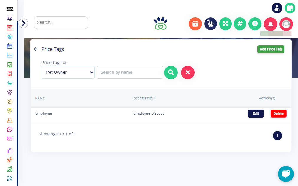 From the "Price Tag For" dropdown menu, choose "Pet Owner" to specify that you're creating price tags for pet owners.