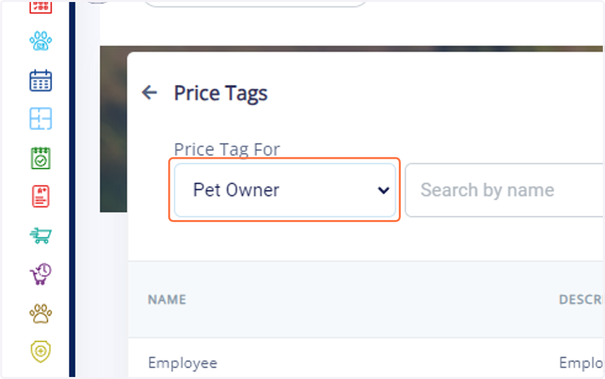From the "Price Tag For" dropdown menu, choose "Pet Owner" to specify that you're creating price tags for pet owners.