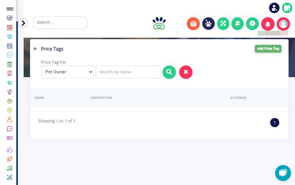 Click on the "Add Price Tag" button to start the creation process.