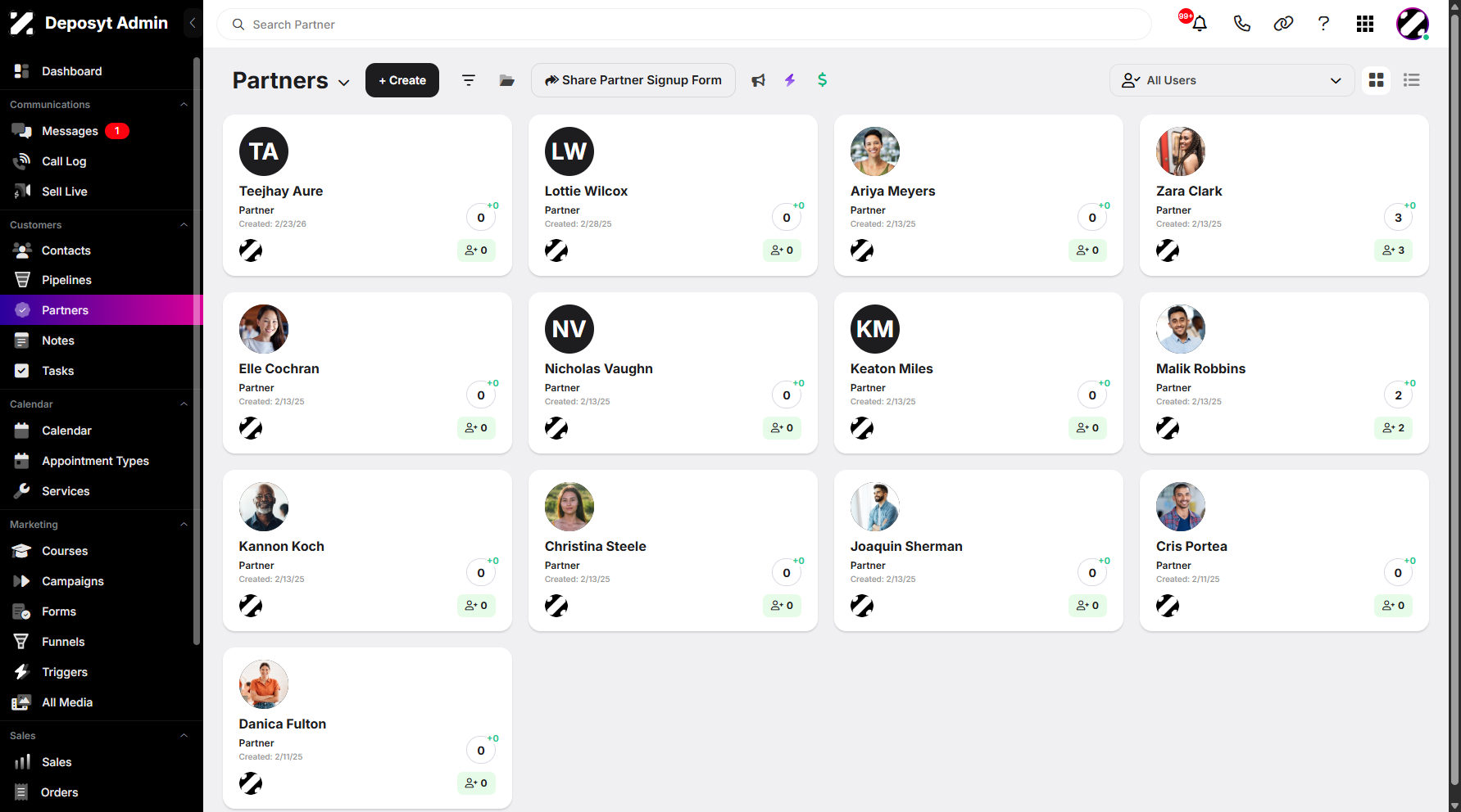Step 1: On your Dashboard, navigate to the Partners under the Customers section.