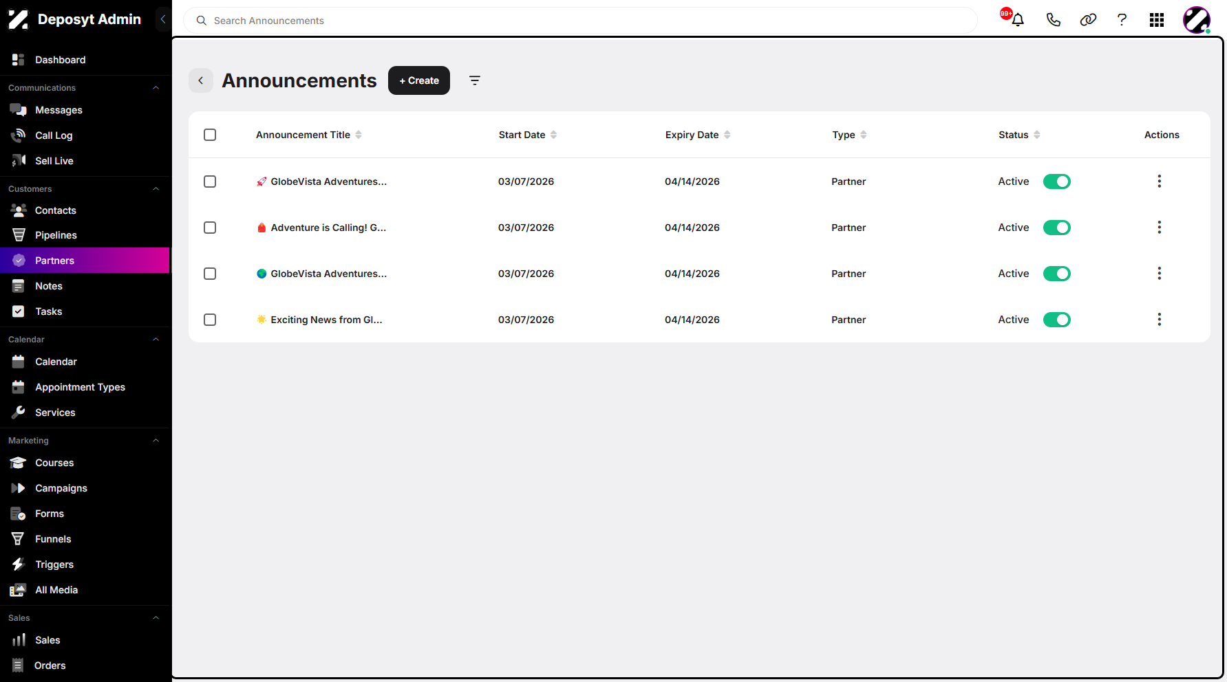 Step 4: You will then be navigated to the Announcements section for both Partners and Affiliates.