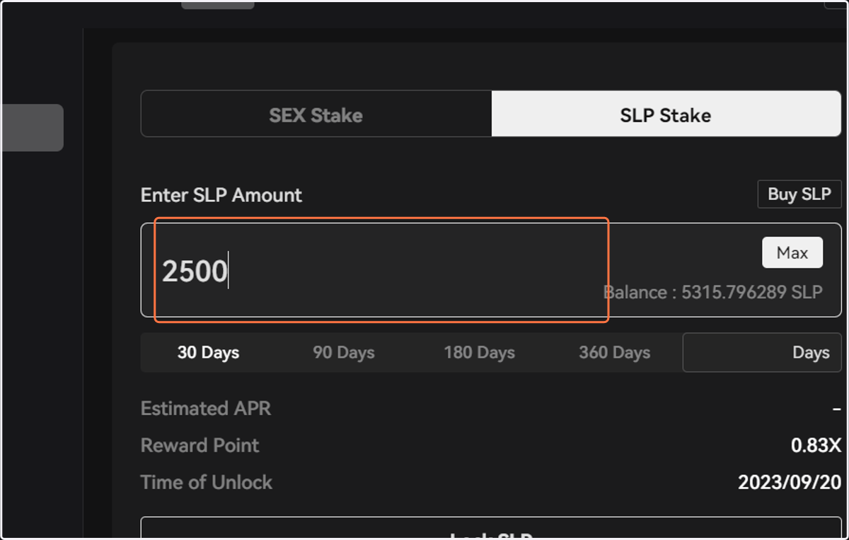 Enter the amount of SLP you would like to lock