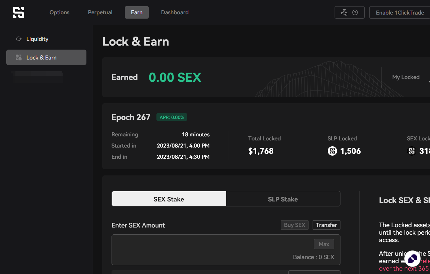 Click on Lock & Earn to start locking your investment