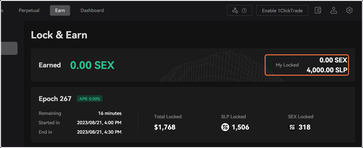Your locked/earned data will be updated on the top banner in real-time