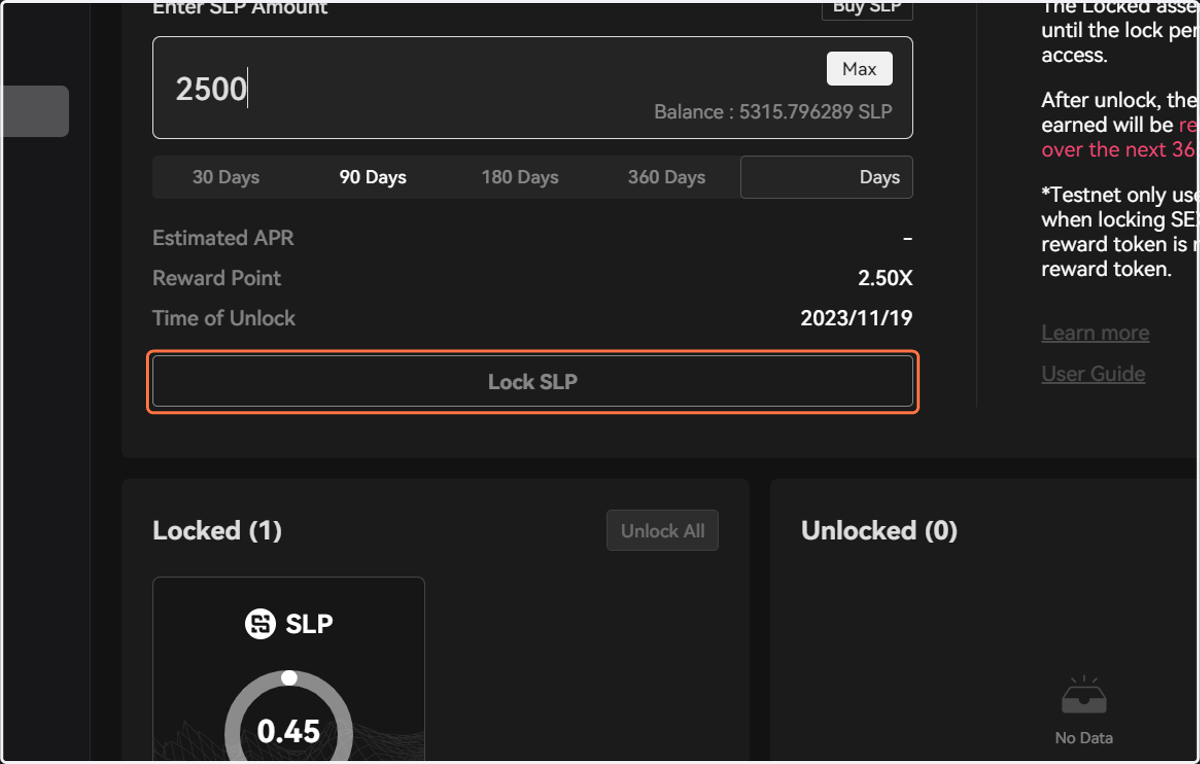 After confirming the information, click on Lock SLP