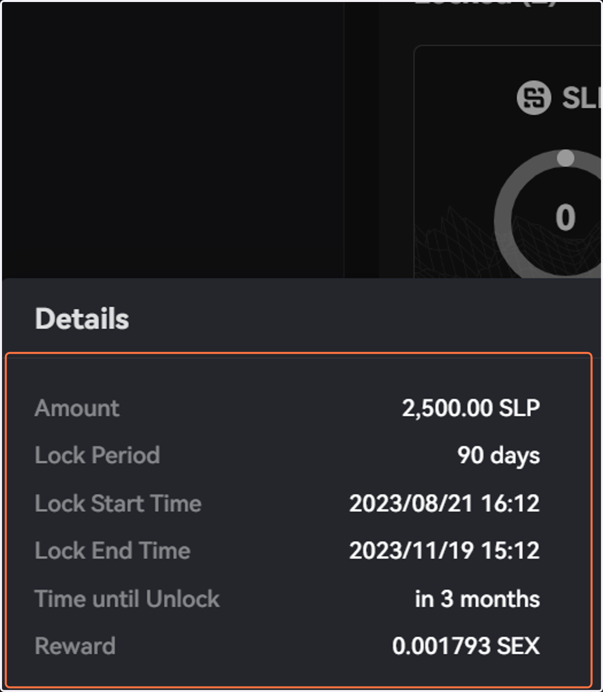 Your locked amount, period, remaining time, and reward will be displayed here