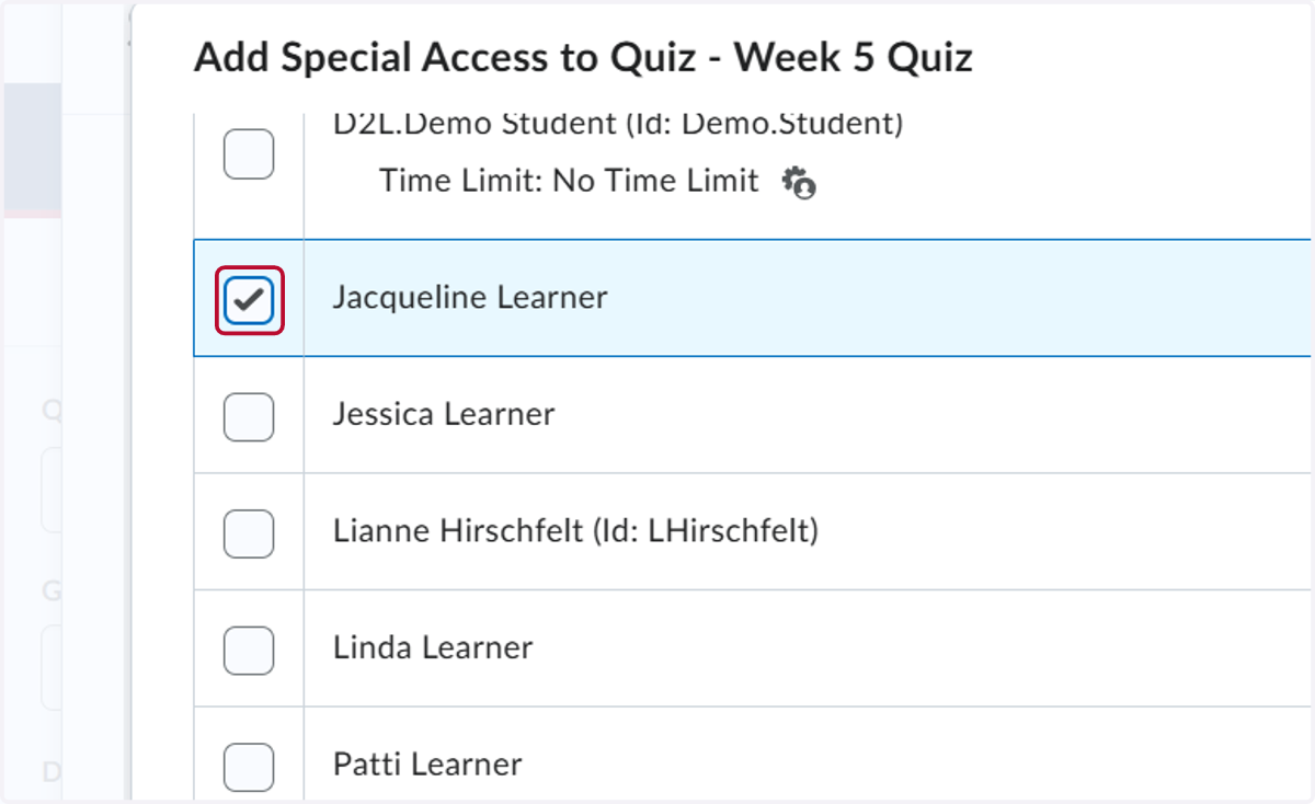 Select the student or students you want to include