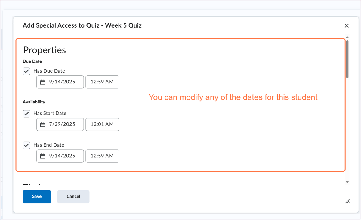 Modify the due dates or availability dates for your student(s)