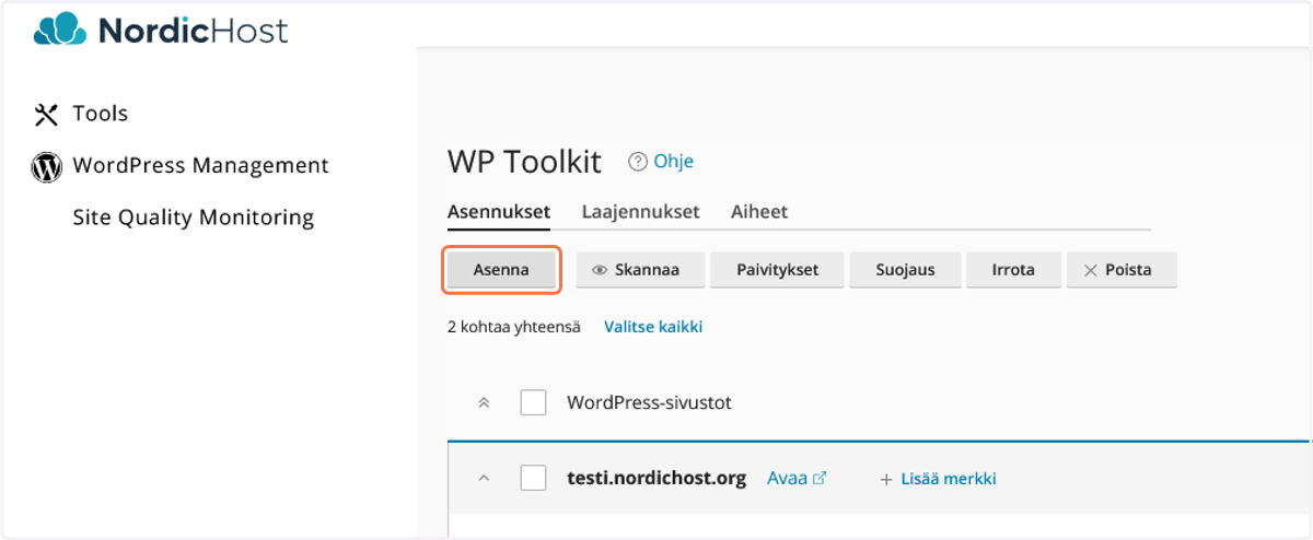 Klikkaa Asenna