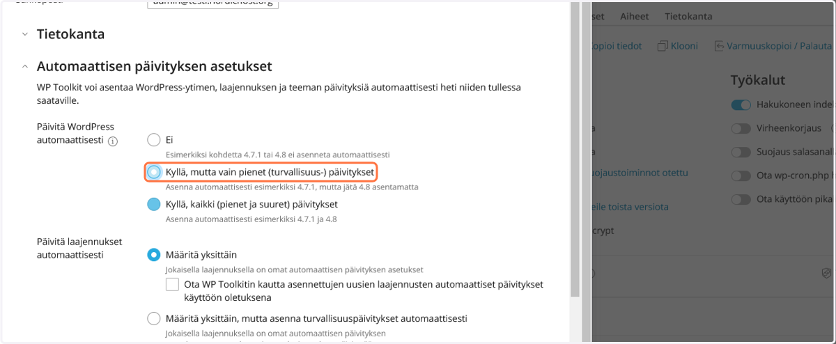 Voit esimerkiksi ottaa pois käytöstä automaattiset päivitykset